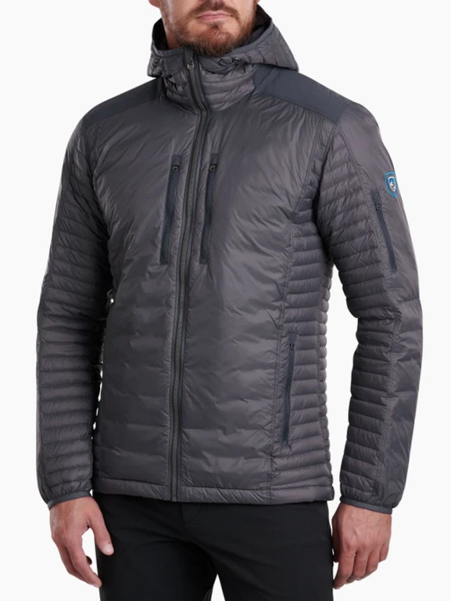 Kuhl Spyfire Hooded Down Jacket Carbon - front view - The Climbing Shop
