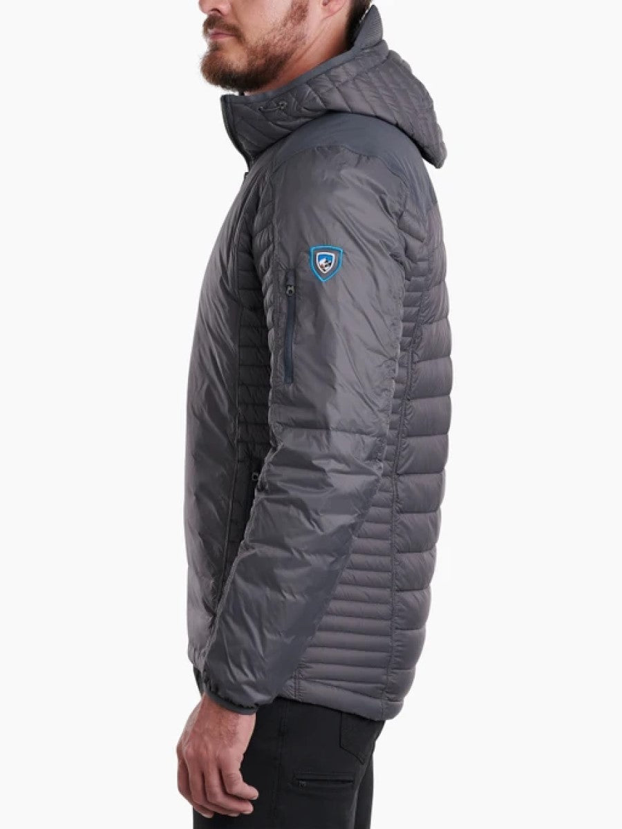 Kuhl Spyfire Hooded Down Jacket Carbon - side view - The Climbing Shop