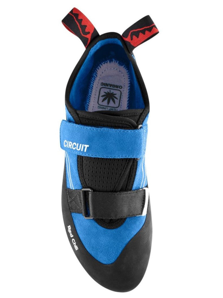 Red Chili Circuit Velcro beginner|intermediate climbing shoe - top down view - The Climbing Shop