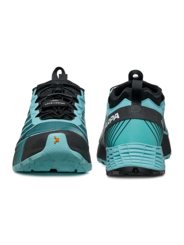 Scarpa Ribelle Run Womens Aqua Black trail running shoe - heel toe view - The Climbing Shop